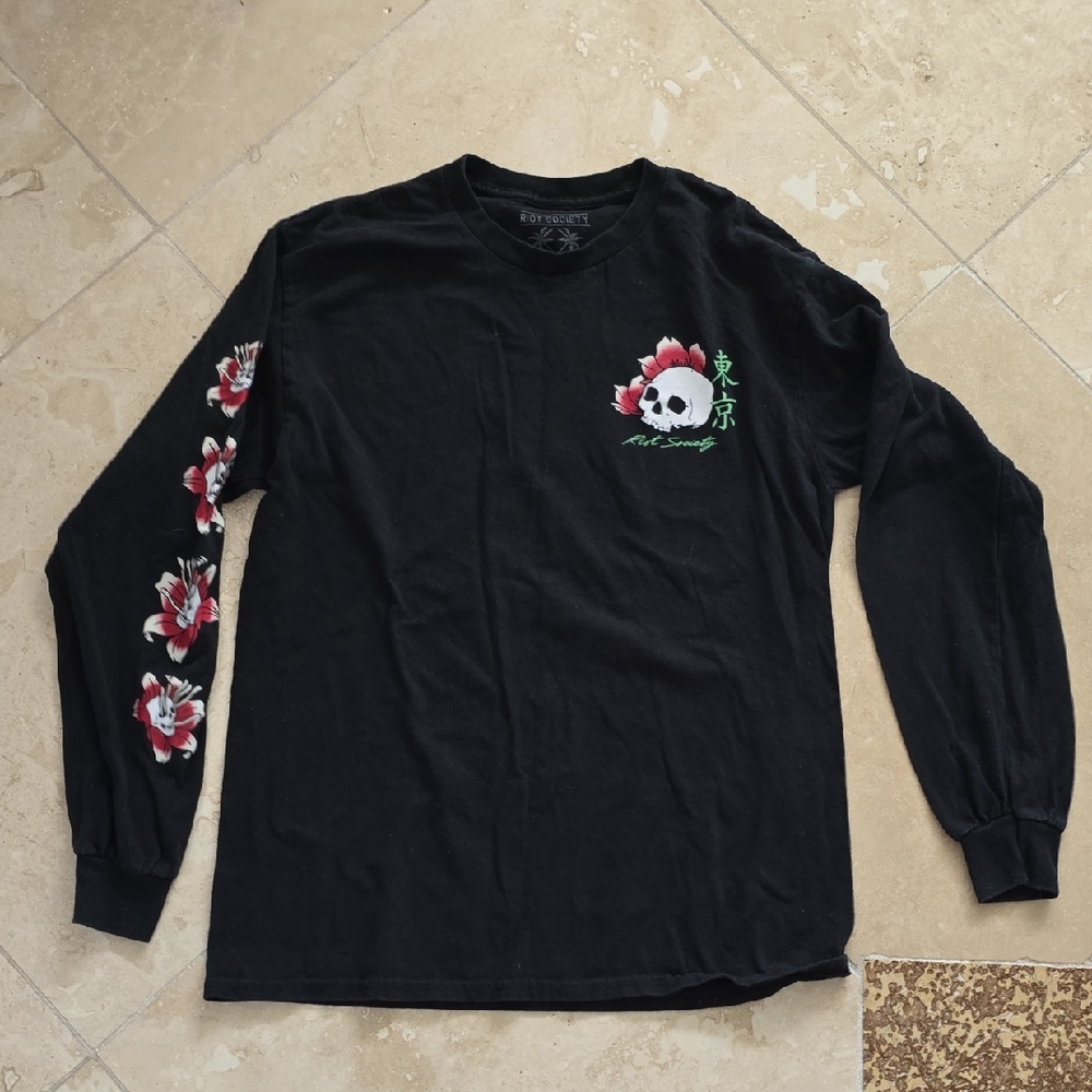 Riot Society Black Cotton Long Sleeve T Shirt SZ Medium